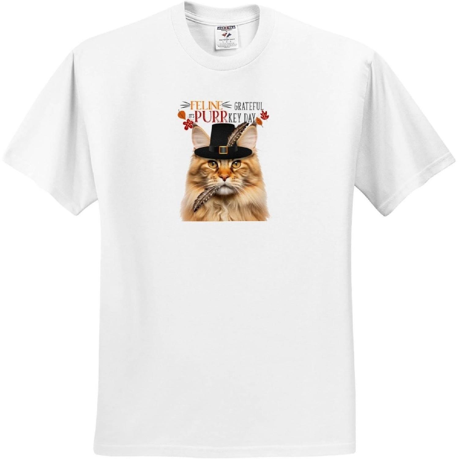 3dRose, Thanksgiving Cat Lover Humor with an Orange Tabby Maine Coon Cat, T-Shirt S