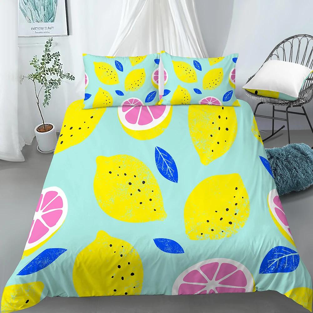 Lemon Printed Yellow Fruit Theme Duvet Cover Cute Cartoon Polyester Quilt Cover For Children Women Gifts For Bedroom Decorations