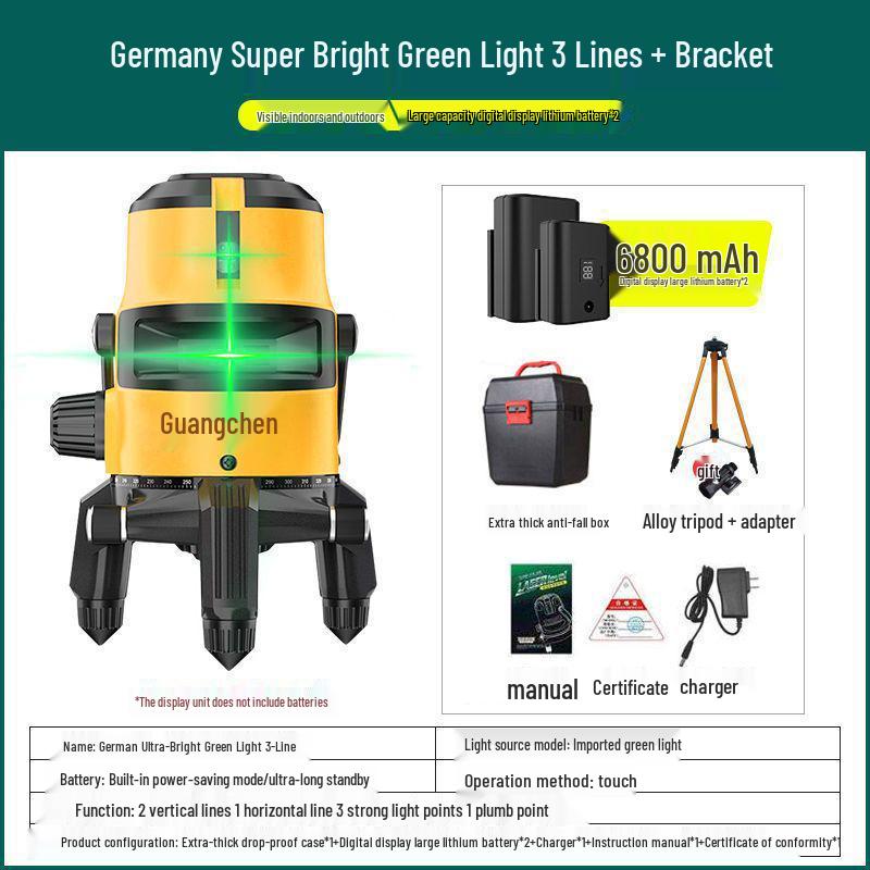 High Precision Auto-Leveling Laser Level - Green/Blue Light with 2, 3, or 5 Lines for Outdoor Use