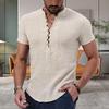 V-Neck Buttons Half Placket Men Shirt Short Sleeve Fine Sewing Summer Casual Solid Color Thin Shirt Daily Garment