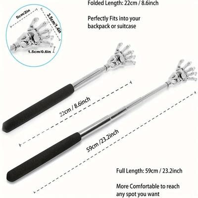 Coçador de Costas Telescópico Portátil de Aço Inoxidável Coçador Extensível Ferramenta Massageadora de Costas Para Circulação Sanguínea Relaxamento Saúde