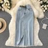 Rudod High Waist Denim Skirt Women's Spring And Summer Design Sense Medium Long Irregular Split A-Shaped Hip Wrap Skirt Trend