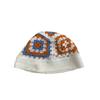 Big head circumference hat literary bucket hat women's color matching knitted flower dome foldable hat sun protection