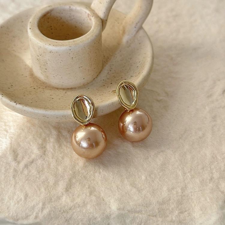 

Champagne Grey Imitation Pearl Dangle Earrings for Women Golden Oval Metal Geometry Drop Earrings Wedding Party Elegant Zircon