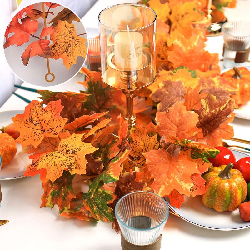 2M Artificial Fall Maple Leaf Autumn Decor Leaves Vine Maple Leaf Vine Wreath Fake Plants Leaves Vine, for Holiday Decorations