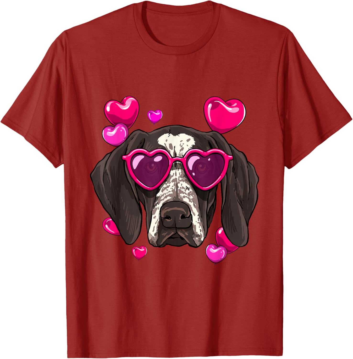Немецкий курцхаар Сердце Валентина Солнечные очки Любитель собак Графическая футболка Повседневная хлопковая футболка S