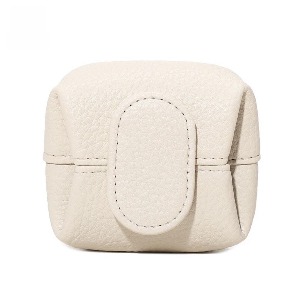

Solid Color Lychee Pattern Coin Purse Soft Short Small Wallet Fashion Earphone Storage Bag Travel бежевий