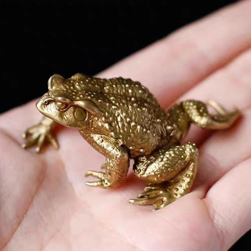 Frogs Toads Miniature Sculptures Brass Animal Figurine Antique Ornament Fengshui Decoration for Home Office Desktop