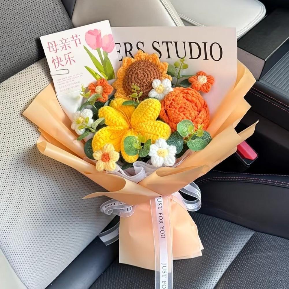 Slunečnice Háčkovaná Květina Kytice Bavlna Umělé Květiny Nová Pletená Květina Dárek na Valentýna