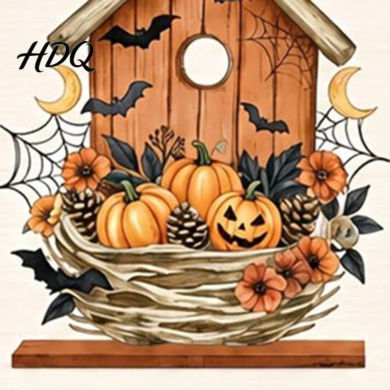 Retro Style Ornament Sets 6Pcs Halloween Decors, Hello Table Topper Signs, Spooky Pumpkin Ghost Truck Unique Gift Ideas Tiered Tray Centerpiece,
