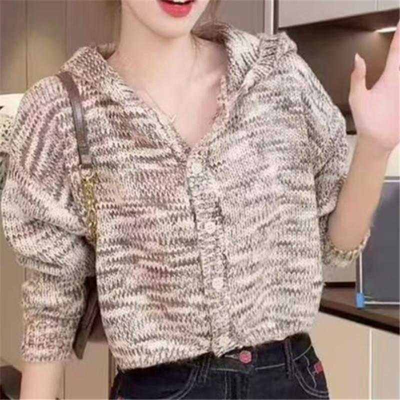 Women's Hooded Sweater with Single Breasted Cardigan Short Style Autumn and Winter