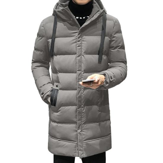 

Мужская зимняя парка-пуховик с капюшоном, максимальная теплая защита от ветра, высокий воротник, уличная зимняя куртка средней длины L серый