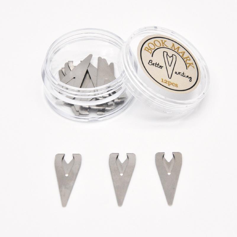 12 Pieces Metal Bookmarks Small Triangular Paper Clip Bookmarks Student Teacher Stationery Reading Tools
