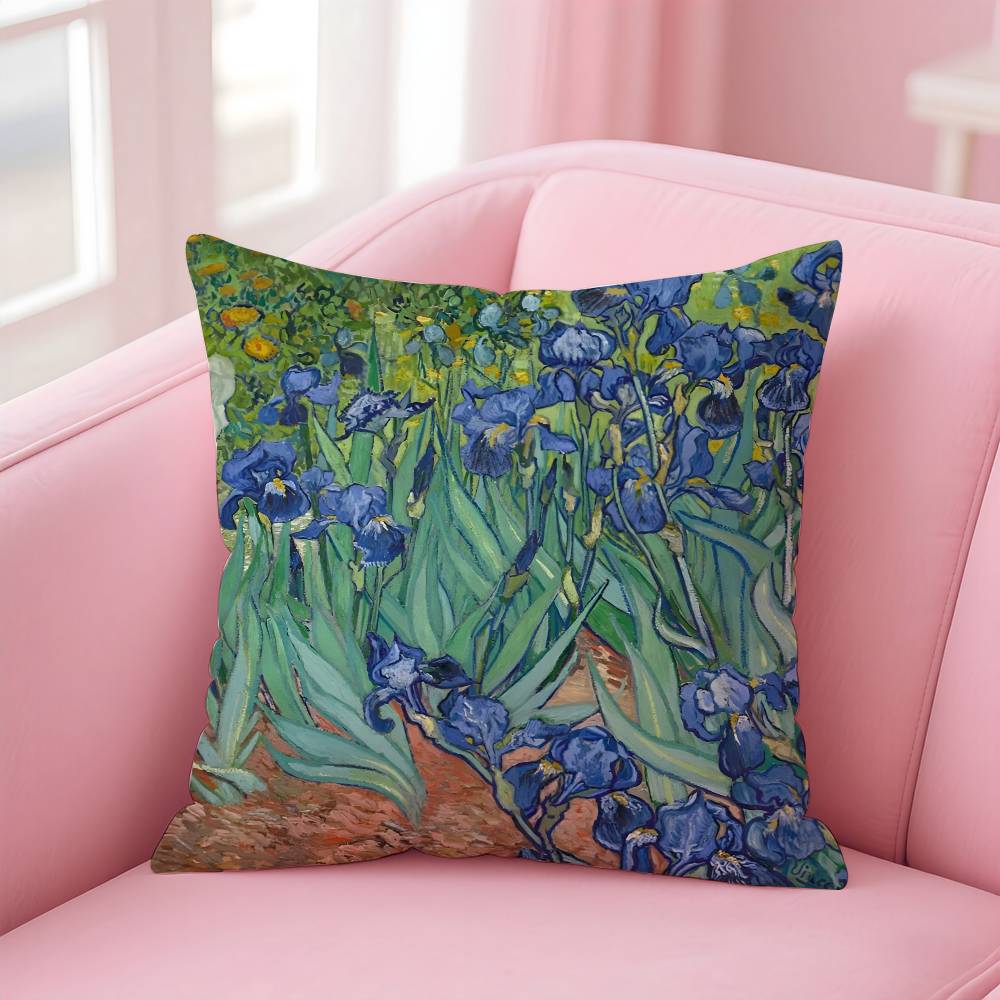 

V-Van Gogh Oil Painting Print Anime Abstract Pillow Case Comfort Sofa Bed Silky Elegant Invisible Zipper Custom Decorative Cushi 16x16Inch