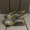 Soleist Golden High Heels Women Sandals Bow Knot Decoration Brand Designer Summer Mules Open Toe Elegant Stiletto Party Shoes for Female