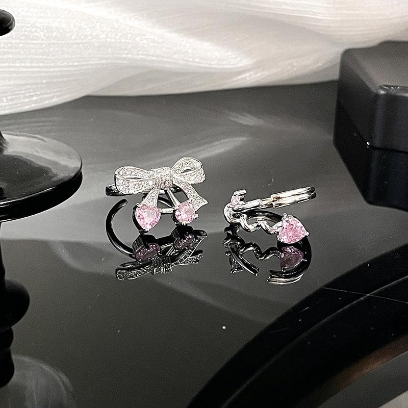 Rosa Liebes-Schleife Kirsch-Zirkon Mikroeingefasster Ring Personalisierter Mode-Mädchenherz Offener Ring