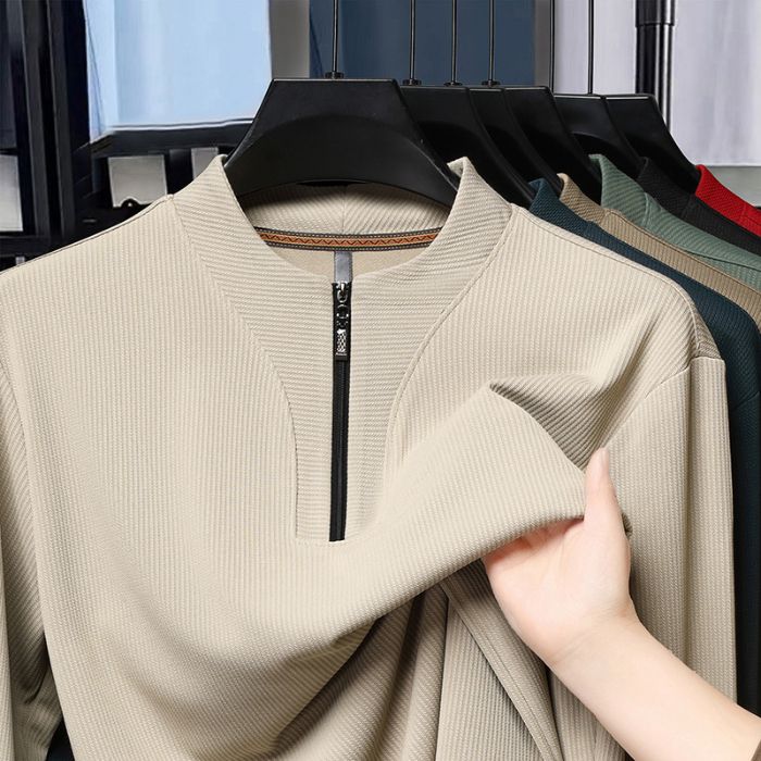 Casual T Shirts Mens Autumn Winter Elastic Half Zipper Long Sleeve Tops Men Solid Color Korean Business Base Shirt T-Shirt