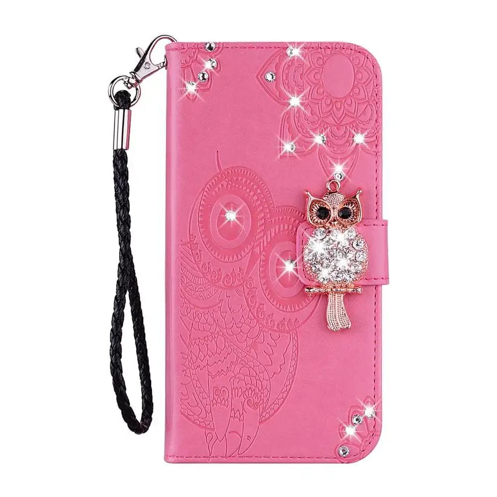 Glitter Leather Wallet Case For iPhone 16 Pro Max 15 14 13 12 11 Pro 3D Owl Flip Bling Cover XS XR X SE2020 Cards Solt Book Bag