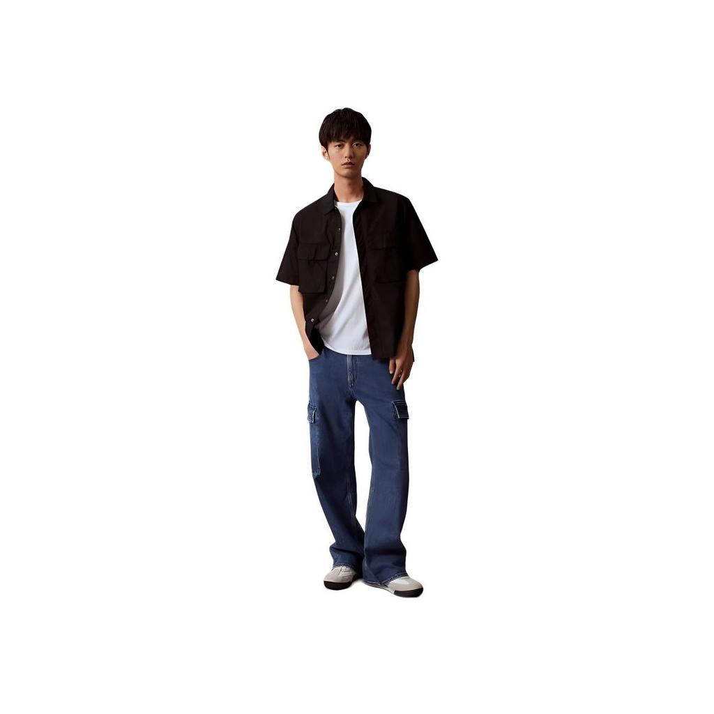 Calvin Klein Solid Color Comfortable Casual Workwear Pocket Short Sleeve Shirt Men Shirts Space-Black ZM02826-BEH