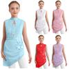 Girls Figure Skating Dress Sleeveless Backless Cutout with Sheer Mesh Overlay & Shiny Rhinestones Asymmetrical Dance Costume