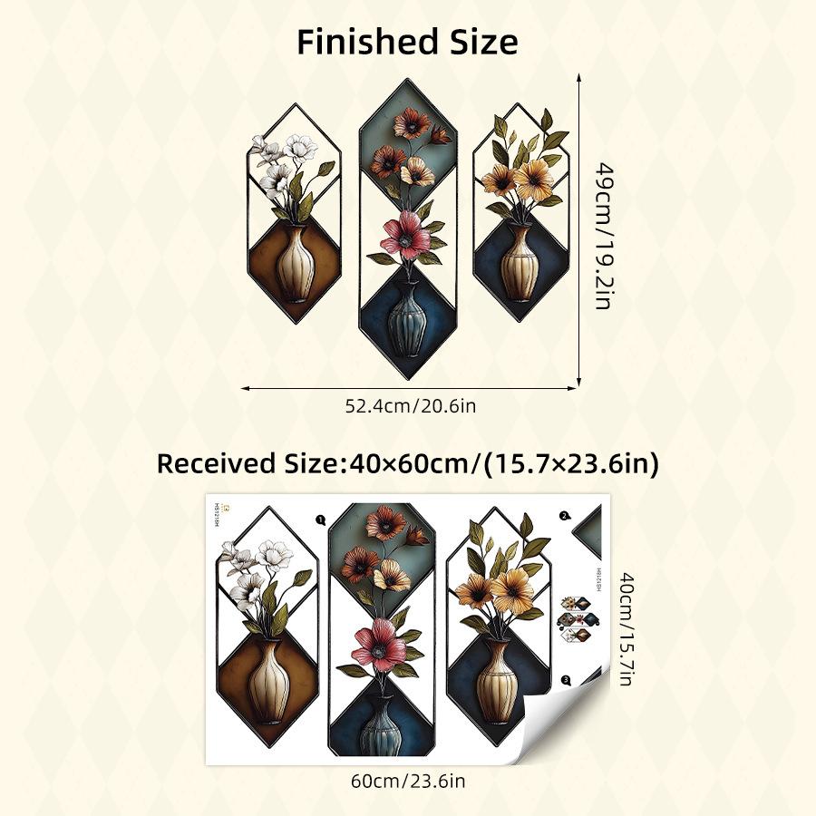 

3PCS Watercolor Simulated Vase Plant Wall Stickers Self-adhesive Removable Wall Mural DIY Wall Art Home Living Room Decoration