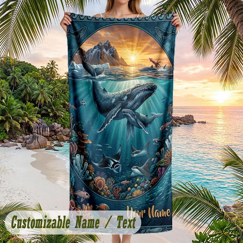 Western Sunset Ride Theme Quick Dry Beach Towel Custom Name Text Print Large Sand Resistant Towel Beach Vacation