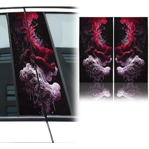 1Pair Car Center Pillar Stickers, Anti-Scratch Vinyl B-Pillar Protectors, HD Printed Smoke Pattern Symmetrical PET Waterproof Decals, Auto Center