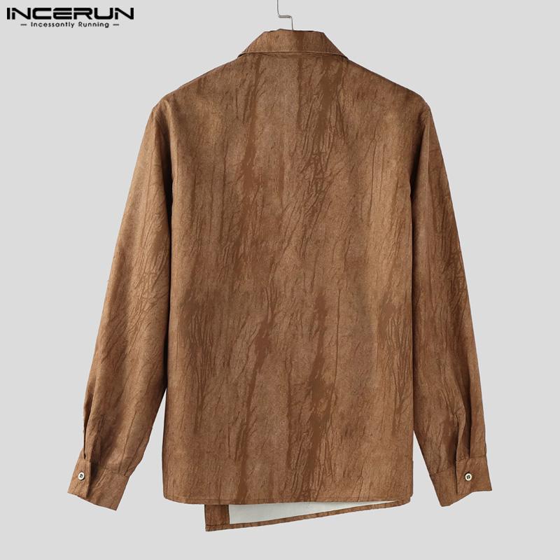 INCERUN Oversiezd Men Casual Lapel Neck Long Sleeve Side Buttons Tie-dyeing Shirts Tops