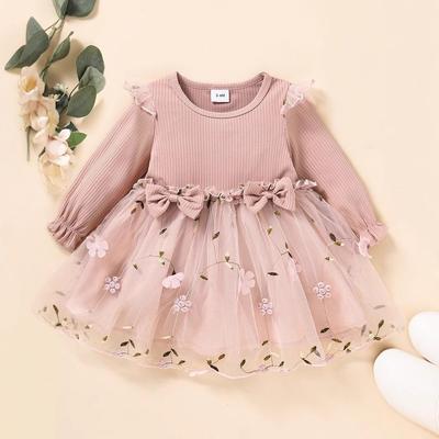 2024 Spring & Autumn European-American Mesh Long Sleeve Dress for Baby Girls - Trendy Children's Fashion Skirt.