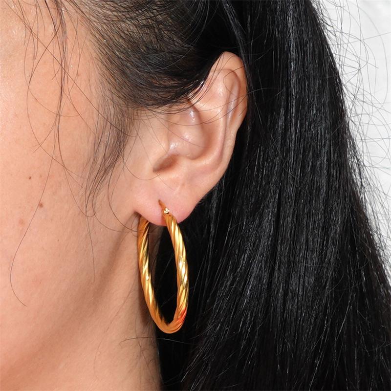 316L Stainless Steel New Fashion Fine Jewelry Minimalism Twisted Rotate 3 cm Diameter Circular Circle Hoop Earrings For Women