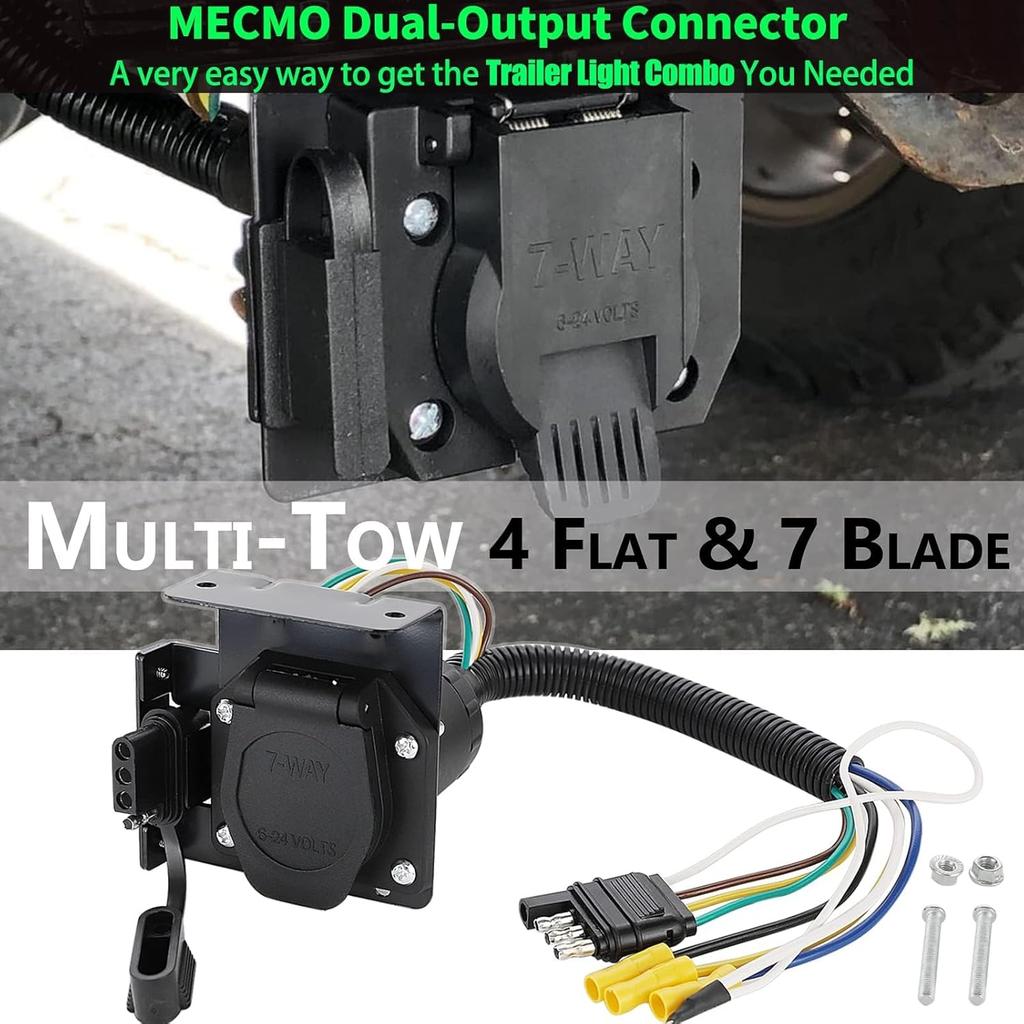 MECMO Multi-Tow 4-Way Flat To 7-Way RV Blade And 4-Way Flat Female End Trailer Wiring Adapter Connector Kit, 4 Pin Vehicle-Side Trailer Light Plug To