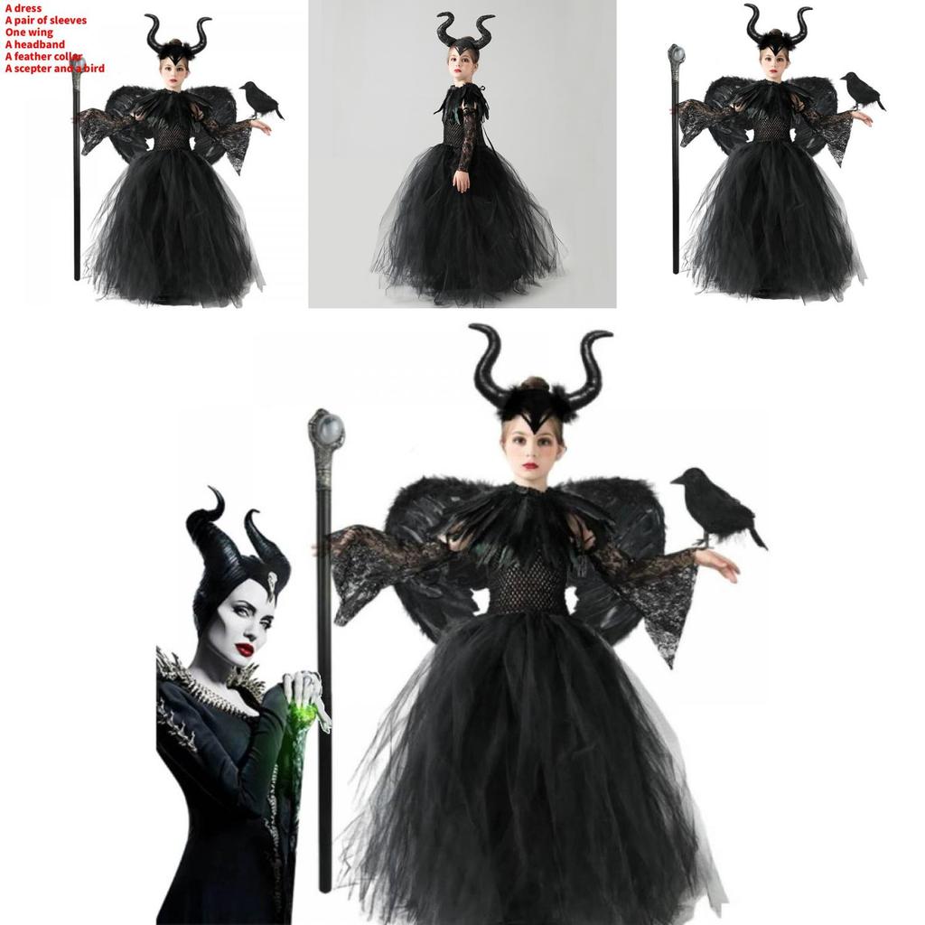 Maleficent Childrens Halloween Costume Dress With Polyester Fabric For Girls Ages 3 To 8