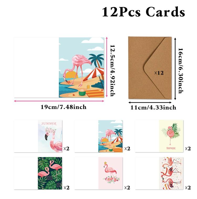

12pcs Hawaiian Party Gift Card Flamingo Palm Leaves Postcard Greeting Card Tropical Hawaii Summer Beach Pool Party Decorations