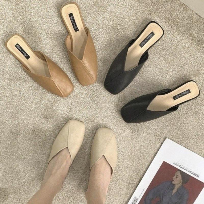Fashion Flat Bottom Baotou Half Slippers Women Summer New Fashion Square Head One-foot Slip Lazy Sandals and Slippers Outside Wear