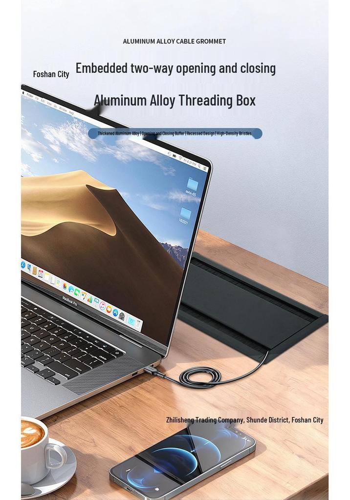 Desk Cable Management Box with Dual-Sided Bristle Wire Cover for Conference and Computer Desks