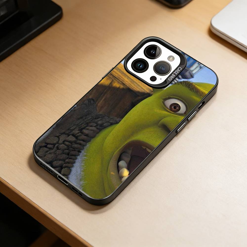 Cute S-Shrek Phone Case For iPhone 17,16,15,14,13,12,11 Plus,Pro Max,XS,Colored Silver Plated Inside Cover