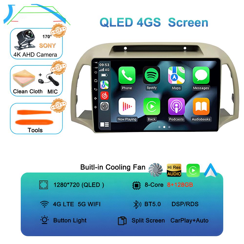 Android 14 Carplay WIFI+4G For Nissan March Micra K12 2002 2003 2004-2010 Car Radio Multimedia Player GPS Stereo 2din Head Unit