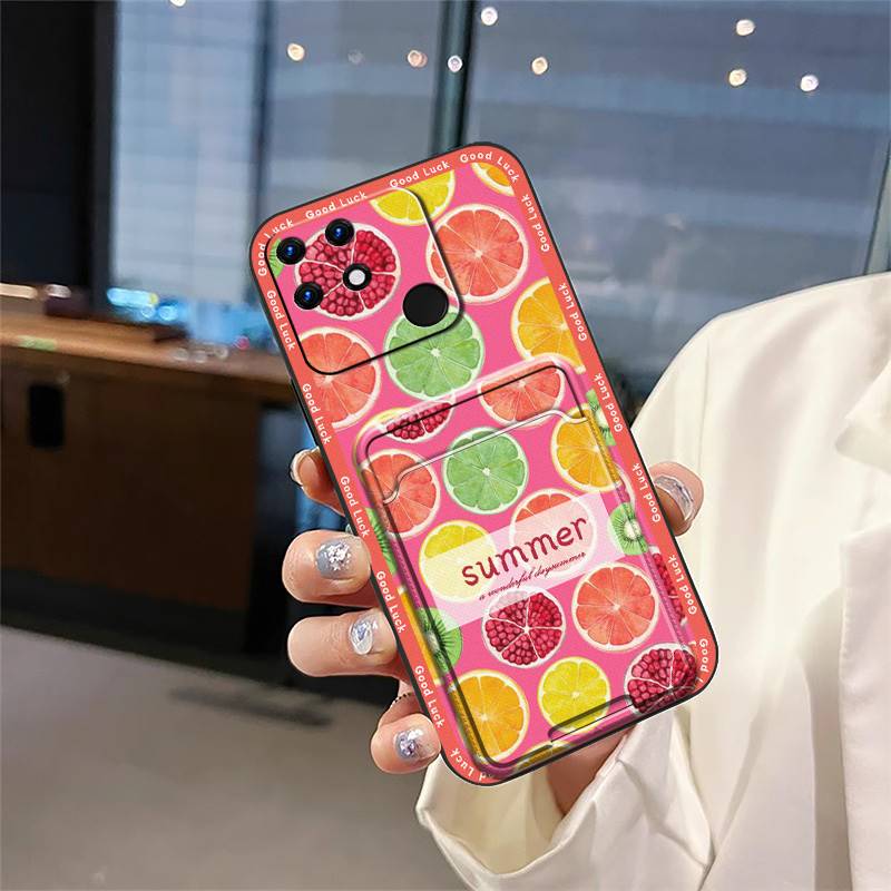 Card Slot Back Cover Phone Case For OPPO Realme Narzo 50A Protective Durable Dirt-resistant Cartoon TPU Shockproof Cute