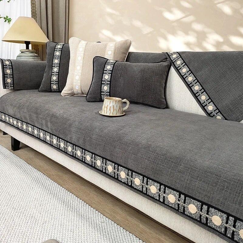 

Chenille Sofa Cover Minimalist Modern Universal Anti Slip Seat Cushion for All Seasons Solid Durable Soft 70x70cm