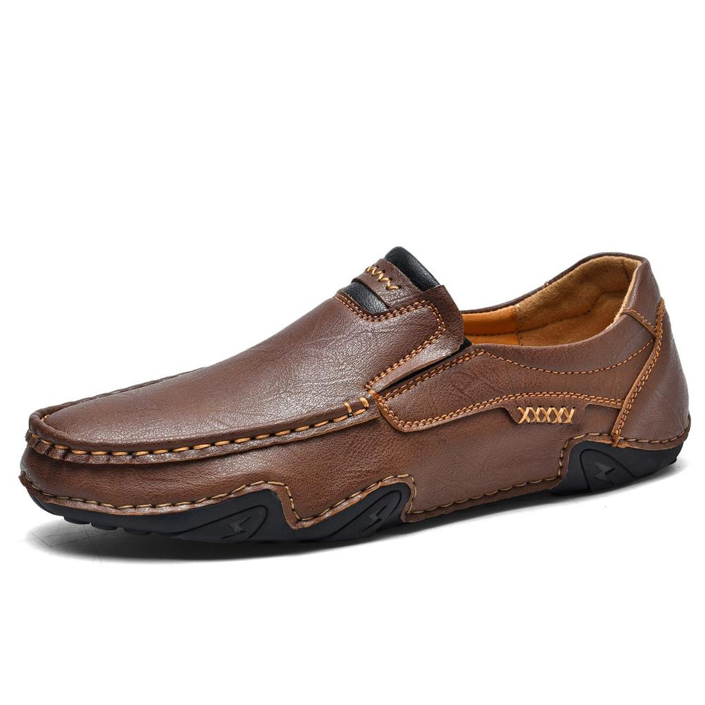 Hollow Hand-stitched Men's Shoes, Outdoor Casual Shoes, One-step Flat-bottomed Leather Shoes, Low-cut Large Size