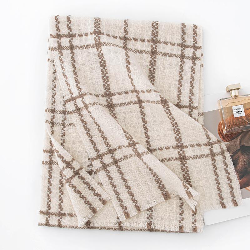 Wool Scarf Women's Premium Autumn and Winter New Year's Style Plaid Scarf Versatile Scarf Thickened Warm Shawl