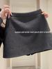 2026 New Gray Wool A-Line High-Waisted Slim-Fit Hip-Wrap Short Skirt