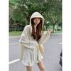 Long Sleeve Lightweight Loose Women Shirt Hooded Sun Protection Versatile Blouse Spring Autumn Retro Casual Solid Shirt