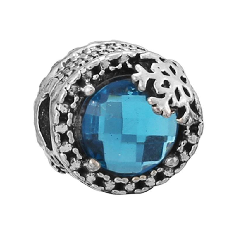 New Silver Plated Blue Diamond Alloy Large Hole Charm Beads For DIY Bracelet Necklace Jewelry Accessories Gifts