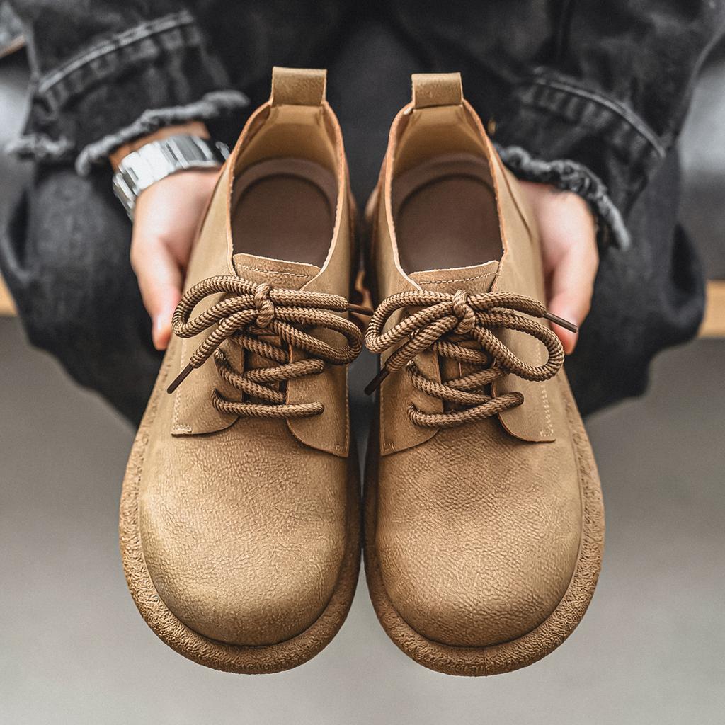 Men Plus Size Retro British Style PU Leather Shoes Ankle Comfortable Foot Feel Casual Shoe Wear-resistant Outsole Walking Shoes