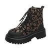 SyfIyno autumn and winter new printed fashion women's boots with lace up round toe thick soled short boots plus size 35-42