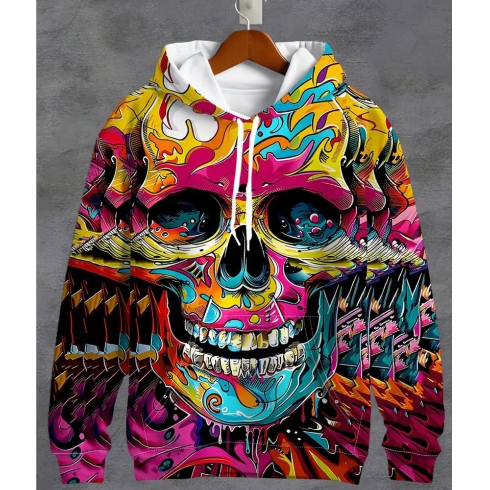 Vintage Cool 3D Print Skull Graphics Hoodie Drawstring Comfortable Super Dalian Long Hoodie Sweatshirt Spring And Autumn Clothes