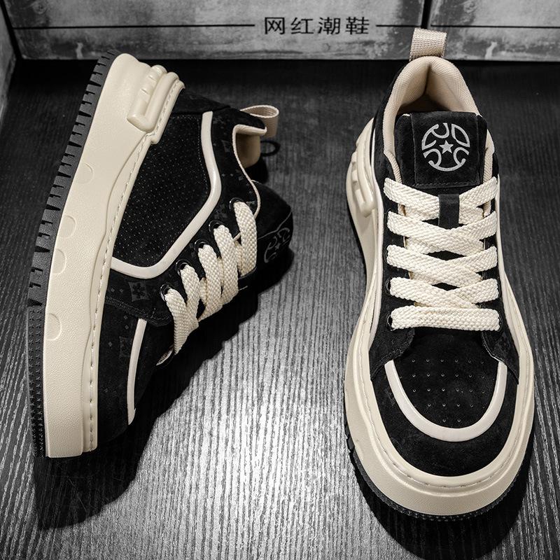 Herrenschuhe Herbst Weizenfarbe Retro Erhöhung Flip Lederschuhe Teenager Studenten vielseitige Sportliche Freizeit Board Schuhe