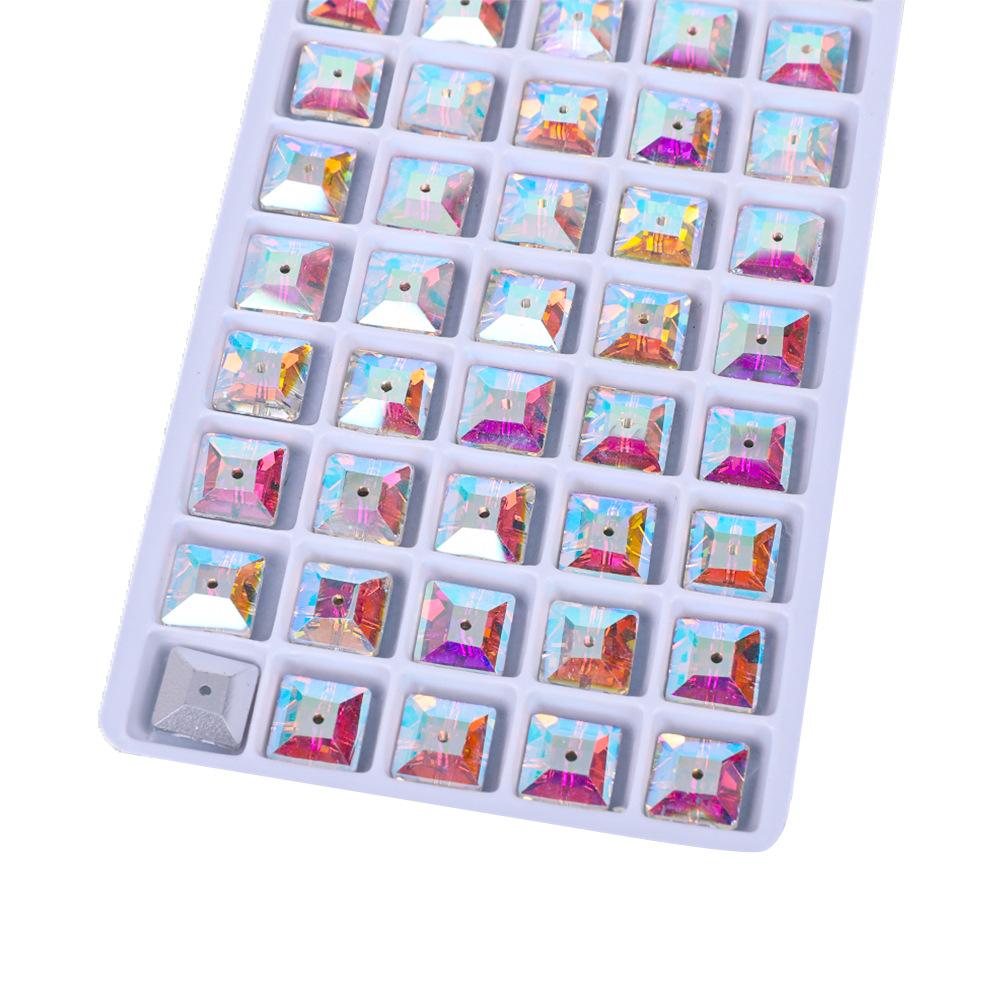 Square Medium Hole Flat Bottom Glass Hand Sewn White Ab Drill, High Flash Wedding Glass Hand Sewn Drill Diy Jewelry Accessories