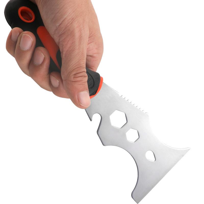 

15 in 1 Stainless Steel Multi-purpose Putty Knife Paint Scraper Wallpaper Remover Cleaning Shovel Tool Home DIY A-Red black